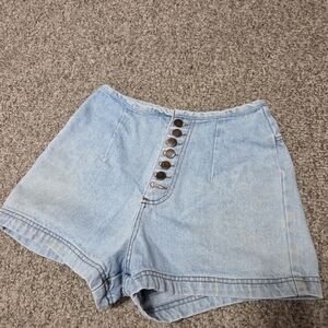 Vintage 90's Pleated Denim Shorts Button Fly Mom Shorts True Blue Size 24